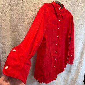 Red 100% Linen Old Money Button Up Shirt  Classic Coastal Long Sleeve Collared L